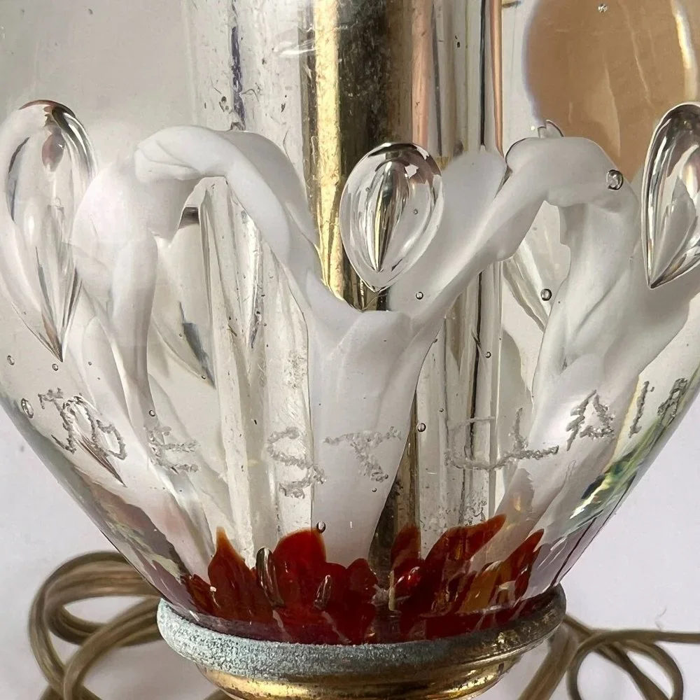 Vtg Joe St Clair Accent Lamp Bubbles Clear White Red Paperweight Signed Joe